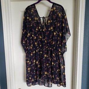 Torrid size 5 navy floral chiffon babydoll top